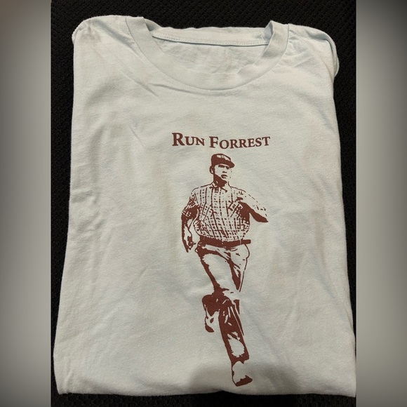 Run Forrest t-shirt; pale blue with brown; no tag but like Men’s Medium. - Picture 3 of 3